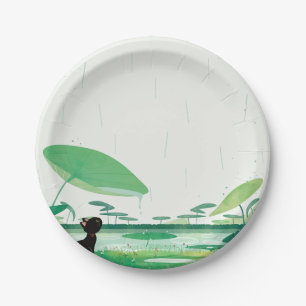 Assiettes En Carton Aquarelle Grenouille de chat dans la pluie