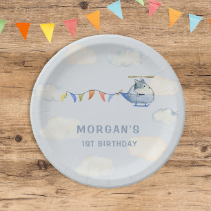 Assiettes En Carton Aquarelle Hélicoptère mignon Loup premier annivers