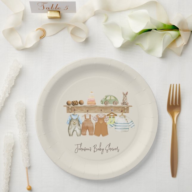 Assiettes En Carton Aquarelle Hello Baby Boho Nursery Baby shower (Mariage)