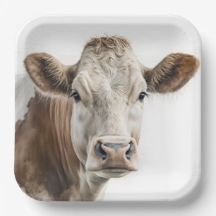 Assiettes En Carton Aquarelle Hereford Portrait de vache