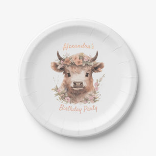 Assiettes En Carton Aquarelle Highland Vache Douche/Plaque d'anniversa