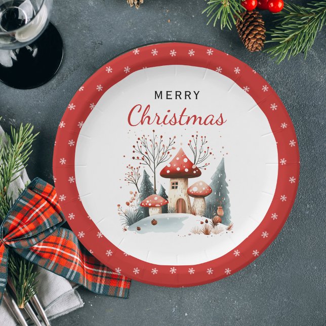 Assiettes En Carton Aquarelle hiver Bois Joyeux Noël (Créateur téléchargé)