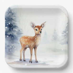 Assiettes En Carton Aquarelle Hiver Faune