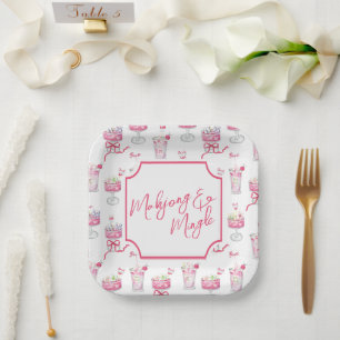 Assiettes En Carton Aquarelle Hot Pink Mahjong Cocktails