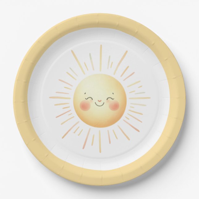 Assiettes En Carton Aquarelle Jaune Cute Boho Smiling Soleil (Devant)