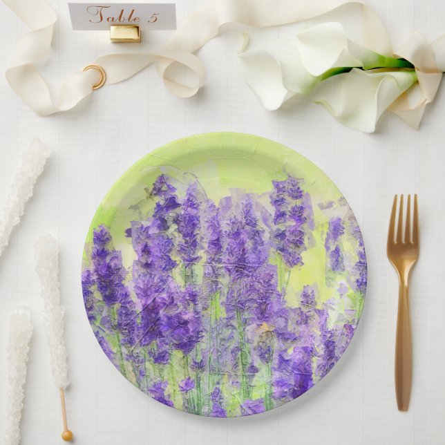 Assiettes En Carton Aquarelle jaune lavande Florale (Mariage)