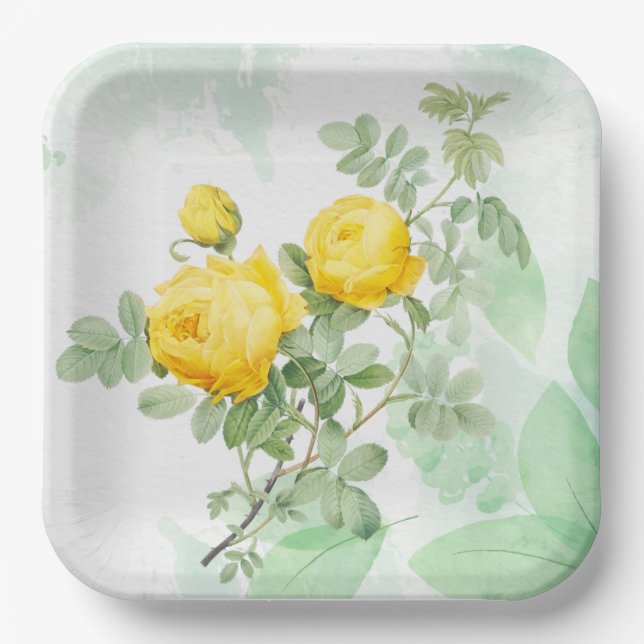 Assiettes En Carton Aquarelle Jaune Rose Jardin Fleur Nature Art (Recto)