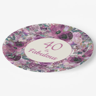 Assiettes En Carton Aquarelle jolie violet Floral 40 Fabuleux