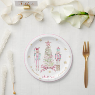 Assiettes En Carton Aquarelle Joyeux Noël Casse-Noisette ballet rose