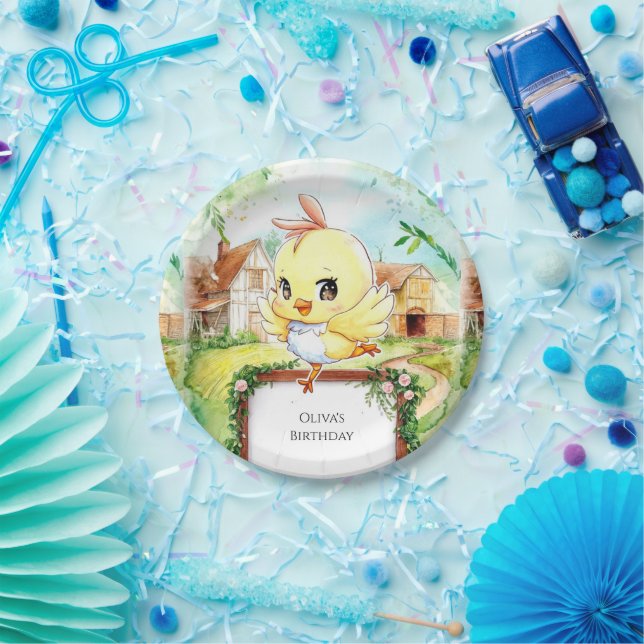 Assiettes En Carton Aquarelle Joyeux Poulet Anniversaire (Fête)