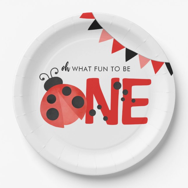 Assiettes En Carton Aquarelle Ladybug Oh Quel Amusement D'Être Un (Devant)