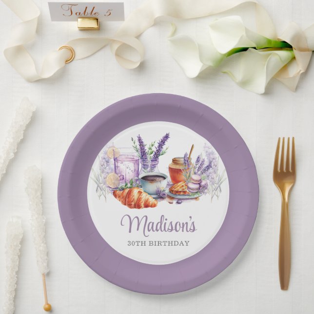 Assiettes En Carton Aquarelle Lavande Anniversaire Brunch Personnalisé (Mariage)