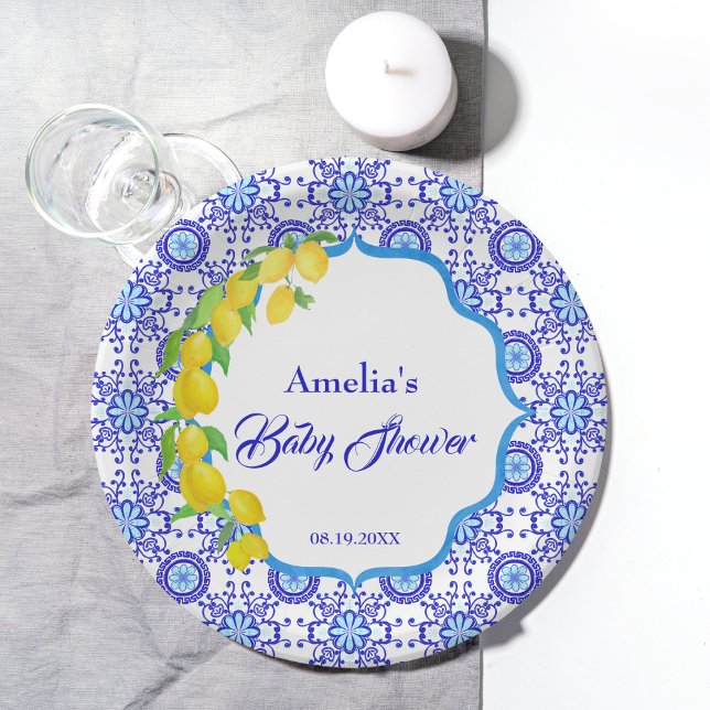 Assiettes En Carton Aquarelle Lemons Amalfi Baby shower (Créateur téléchargé)