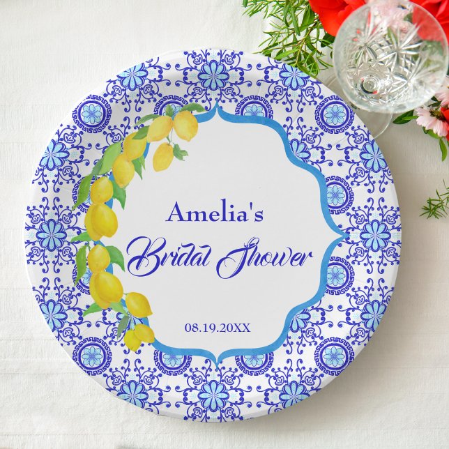 Assiettes En Carton Aquarelle Lemons Amalfi Fête des mariées (Créateur téléchargé)