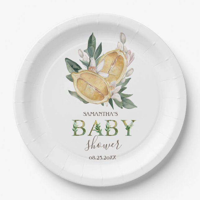 Assiettes En Carton Aquarelle Lemons Baby shower botanique (Devant)