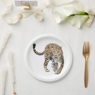 Assiettes En Carton aquarelle léopard jungle chat peint vert animal