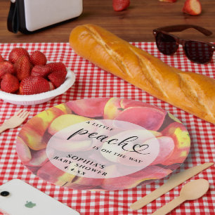 Assiettes En Carton Aquarelle Little peach est en route Baby shower