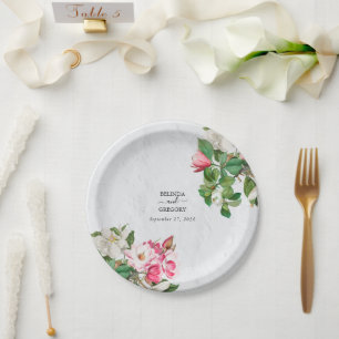 Assiettes En Carton Aquarelle Magnolia Fleurs Mariage