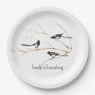 Assiettes En Carton Aquarelle Magpie Bird Famille Tout