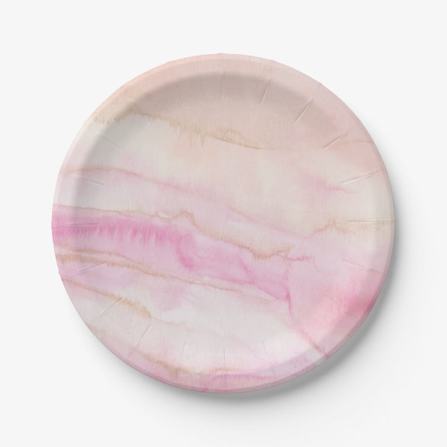Assiettes En Carton Aquarelle Marbre Baby shower nuptiale Plaques de p (Devant)