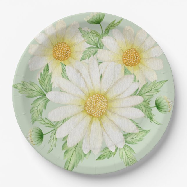 Assiettes En Carton Aquarelle marguerite Fleurs Plaques de papier (Devant)