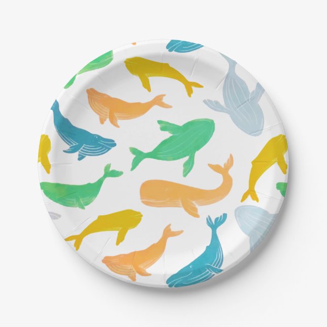 Assiettes En Carton Aquarelle marine de baleine de l'océan Pacifique (Devant)