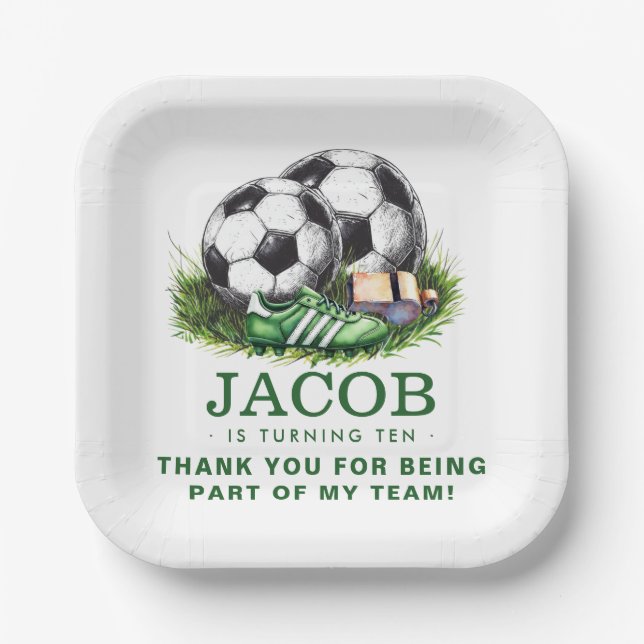 Assiettes En Carton Aquarelle marine verte pour enfants de soccer (Recto)