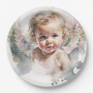Assiettes En Carton Aquarelle mignonne Angel Baby Baptême