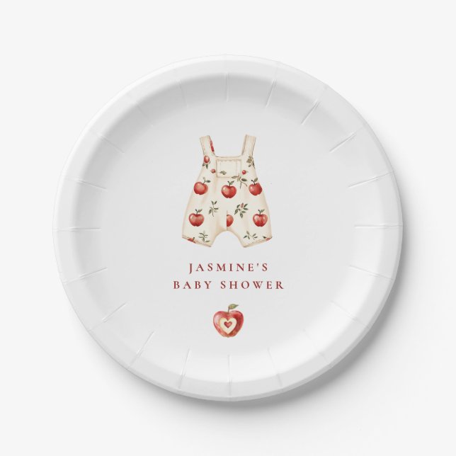 Assiettes En Carton Aquarelle mignonne Baby shower Romper Apple (Devant)