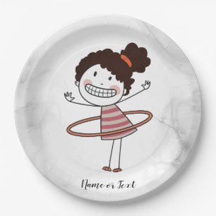Assiettes En Carton Aquarelle mignonne bâton fille grand sourire belle