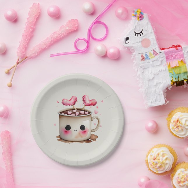 Assiettes En Carton Aquarelle mignonne Chocolat chaud Mug (Fête)