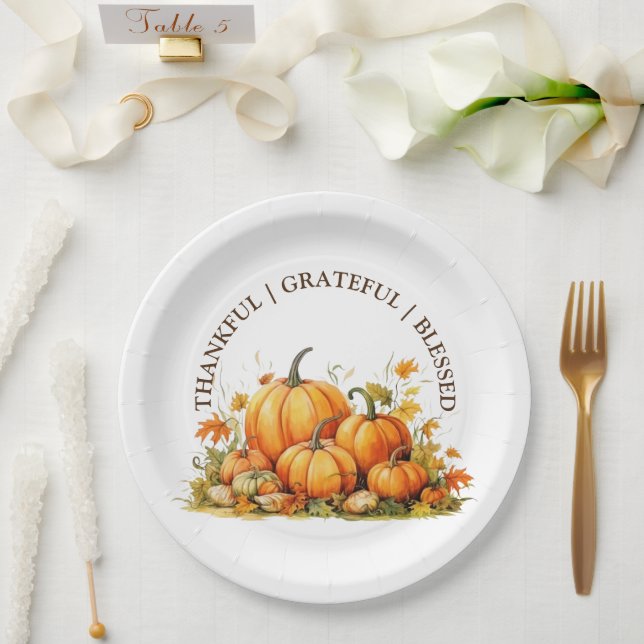 Assiettes En Carton Aquarelle mignonne Citrouilles Merci Grateful béni (Mariage)