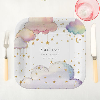 Assiettes En Carton Aquarelle mignonne Cloud Star Baby Girl Douche