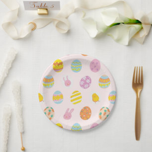 Assiettes En Carton Aquarelle mignonne Oeuf Peint Pâques Motif rose