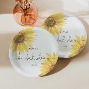 Assiettes En Carton Aquarelle minimaliste de tournesol douche nuptiale