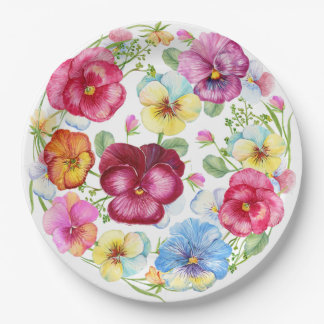 Assiettes En Carton Aquarelle mixte Fleurs de Pansy