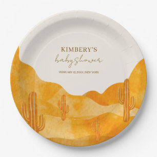 Assiettes En Carton Aquarelle moderne Boho Desert Cactus Baby shower