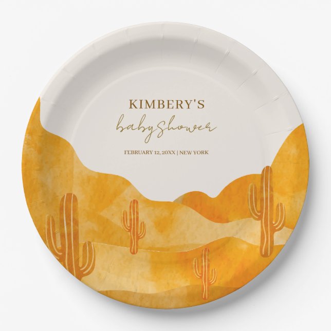 Assiettes En Carton Aquarelle moderne Boho Desert Cactus Baby shower (Devant)