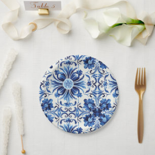 Assiettes En Carton Aquarelle moderne Carrelage bleu méditerranéen