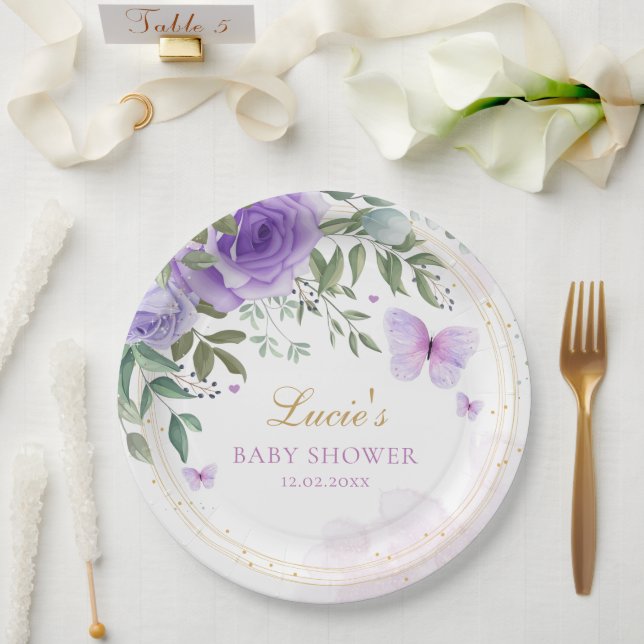 Assiettes En Carton Aquarelle moderne Cute Baby shower Floral Annivers (Mariage)