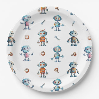 Assiettes En Carton Aquarelle moderne Cute Robot Kids