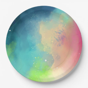 Assiettes En Carton Aquarelle moderne Green & Red Space Nebula