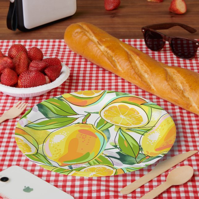 Assiettes En Carton Aquarelle moderne Lemon Jardin jaune (Pique-nique)