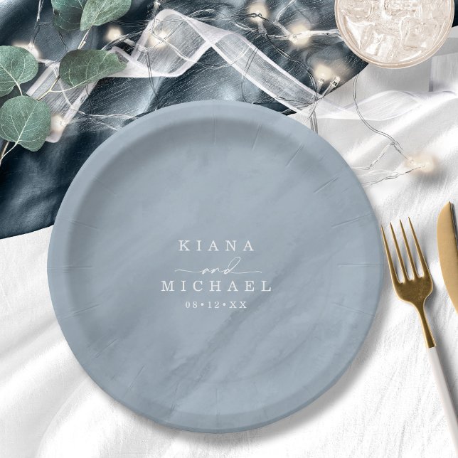 Assiettes En Carton Aquarelle moderne Mariage Dusty Blue ID816 (Créateur téléchargé)