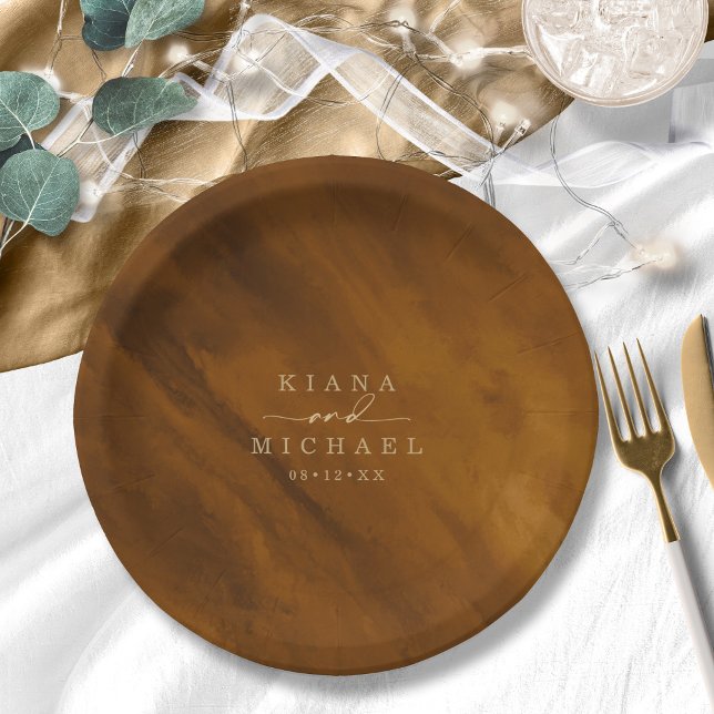 Assiettes En Carton Aquarelle moderne Mariage Gold ID816 (Créateur téléchargé)