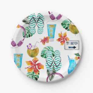 Assiettes En Carton Aquarelle moderne Motif de plage Tropical