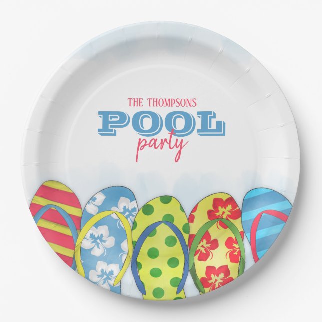 Assiettes En Carton Aquarelle Moderne Piscine Simple Flip Flops (Devant)