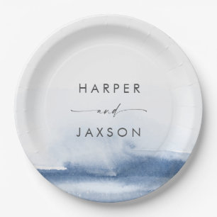 Assiettes En Carton Aquarelle moderne Plaque de papier Mariage bleu