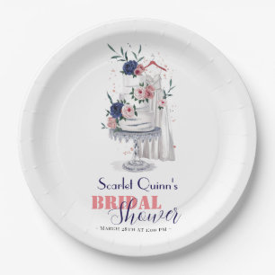 Assiettes En Carton Aquarelle moderne robe blanche mariage avec gâteau