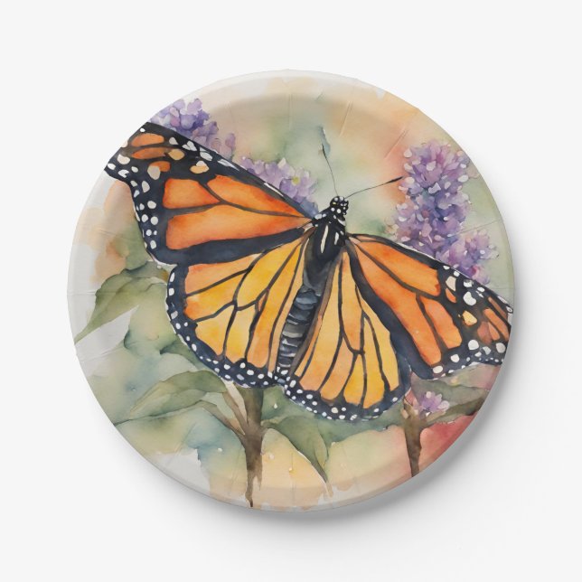 Assiettes En Carton Aquarelle Monarch Papillon Imprimer (Devant)